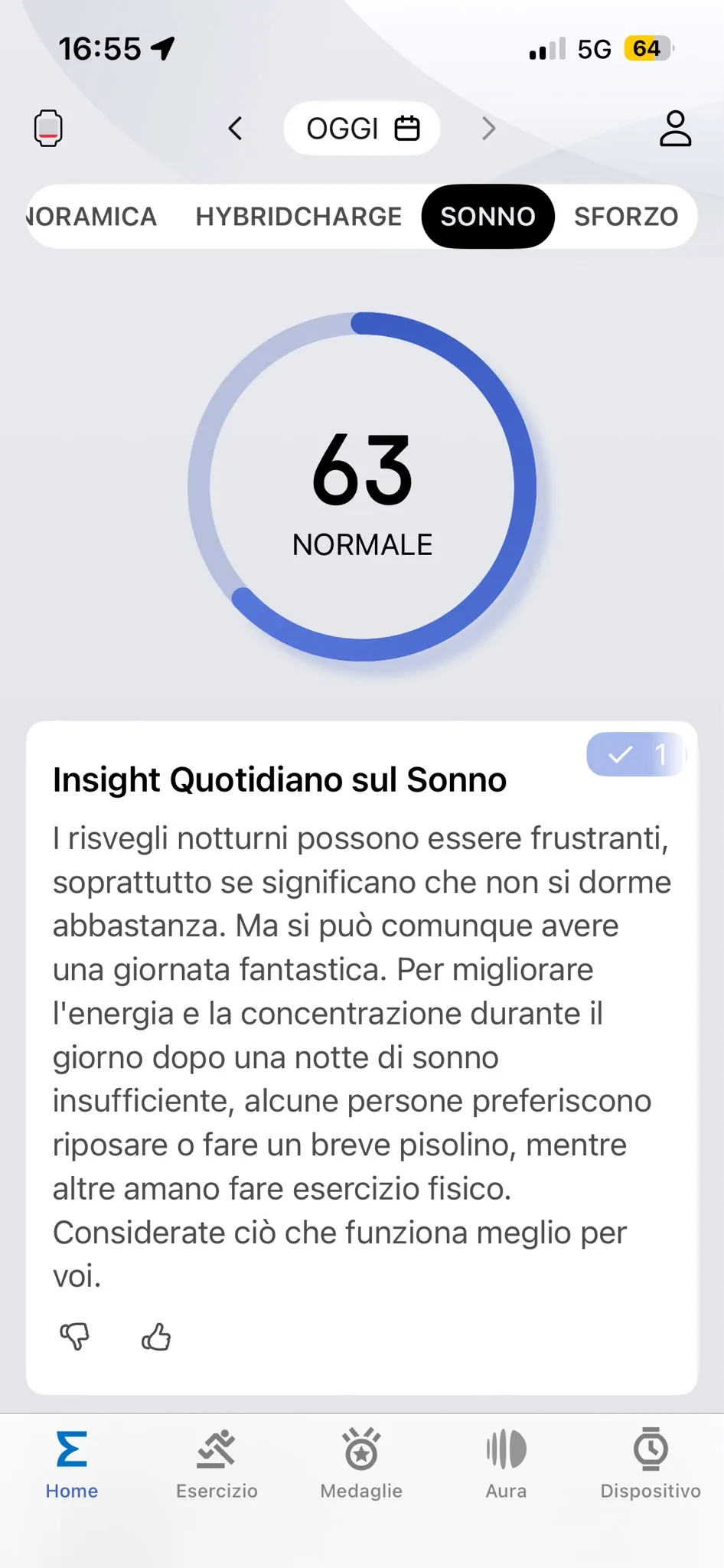 Score sonno Zepp 4 agosto — 63 Normale, insight risvegli notturni, Gino Capon culturismo amatoriale
