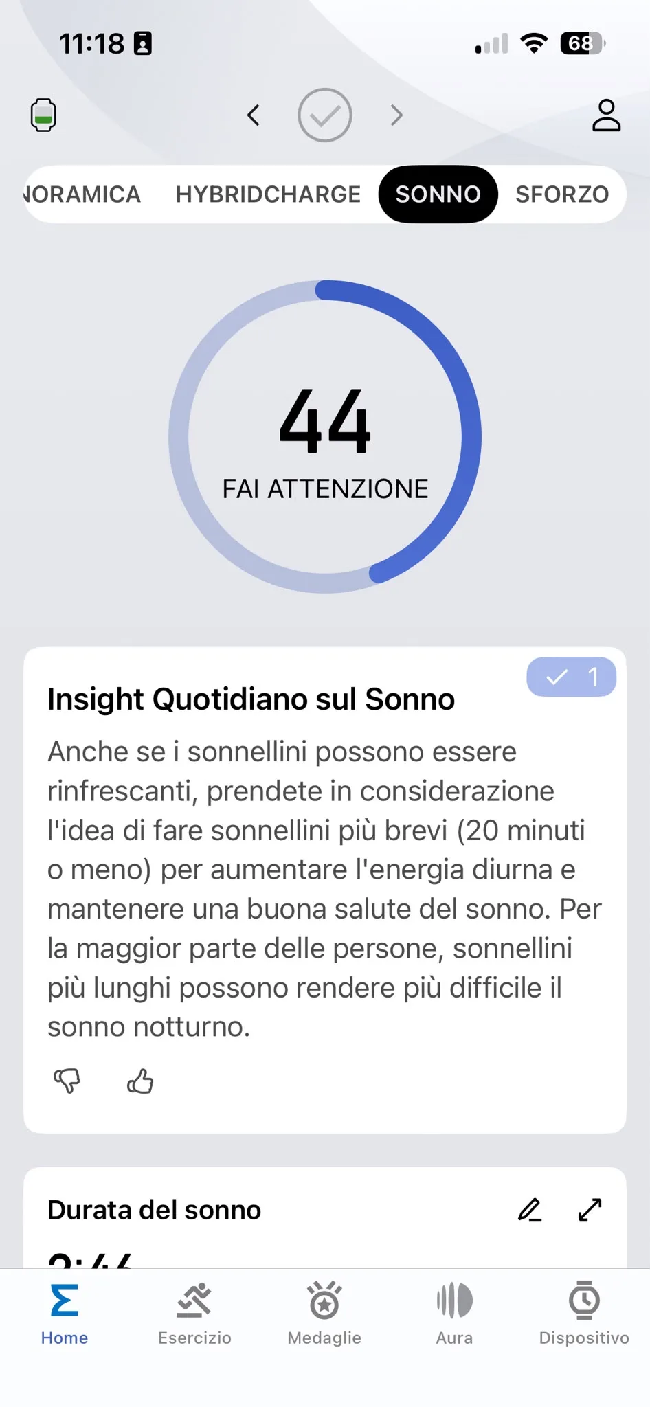 Score sonno Zepp 19 agosto — 44 Fai attenzione, durata 2:44, Gino Capon culturismo amatoriale