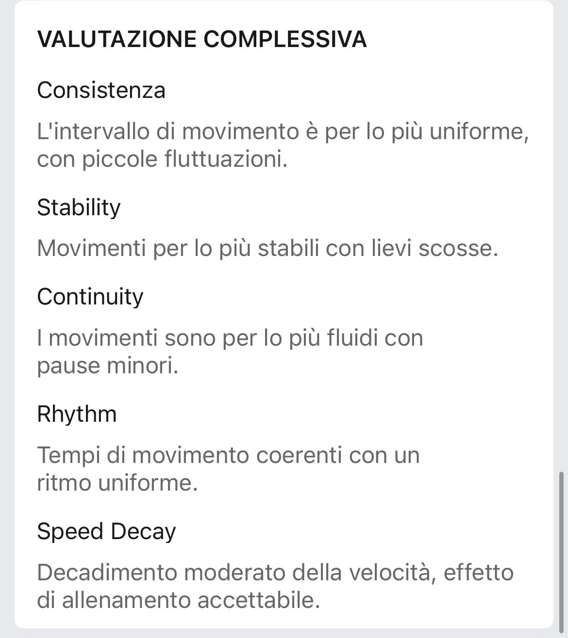 Valutazione complessiva Zepp 18 agosto — consistenza stabilità continuità ritmo speed decay
