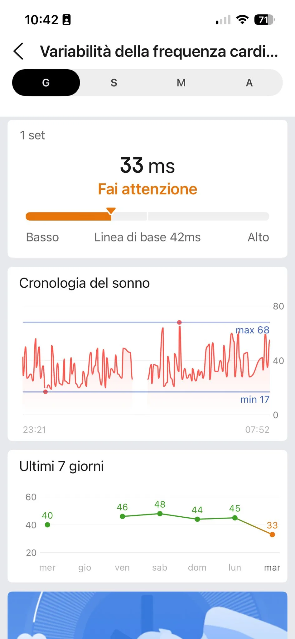 HRV 1 settembre — 33 ms, baseline 42, fai attenzione