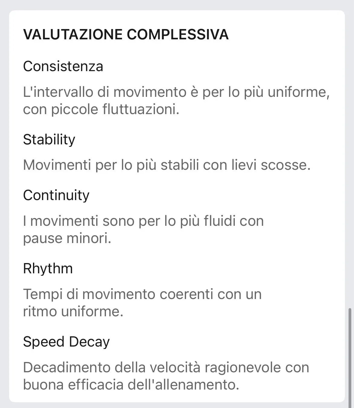Valutazione complessiva movimento B2 — consistenza e stabilità alte