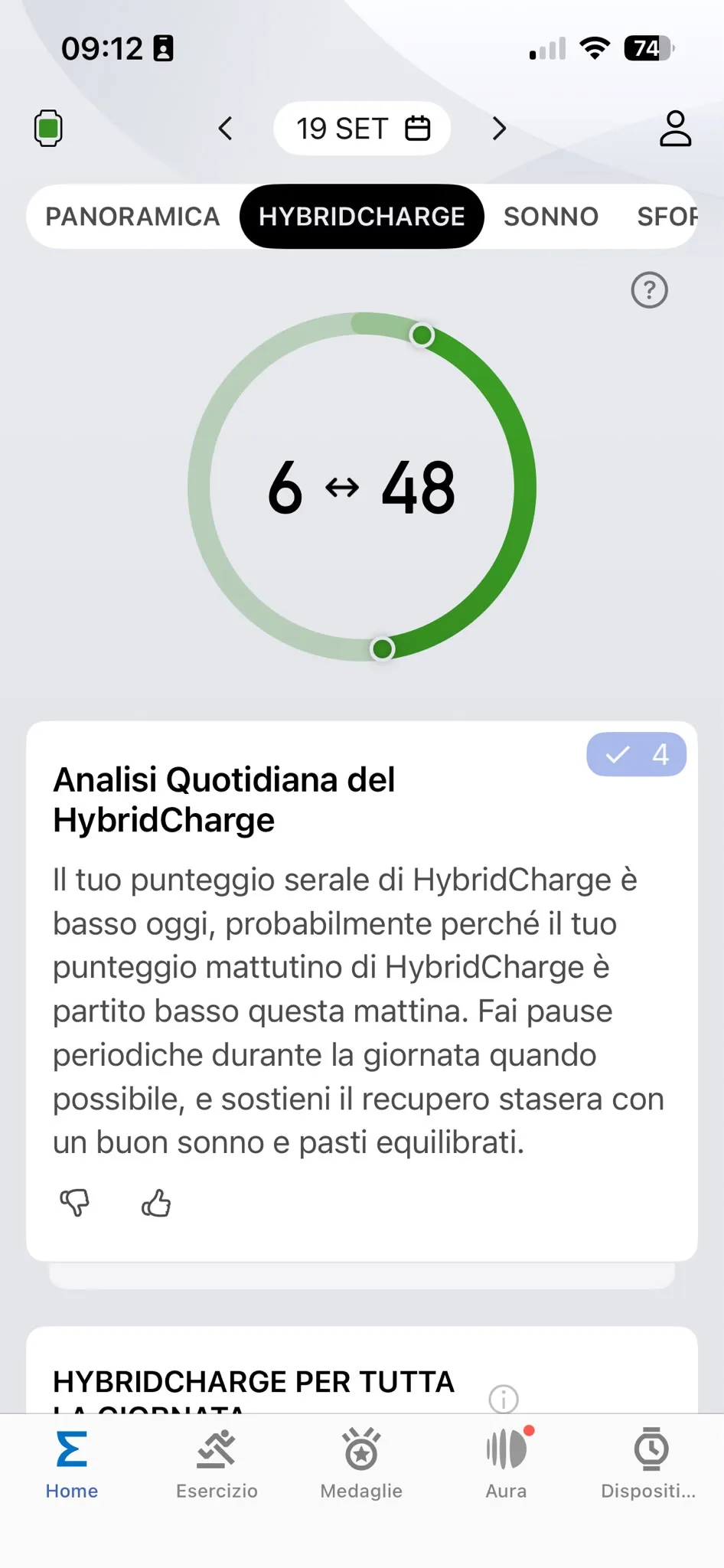Analisi HybridCharge — punteggio serale basso 19 settembre