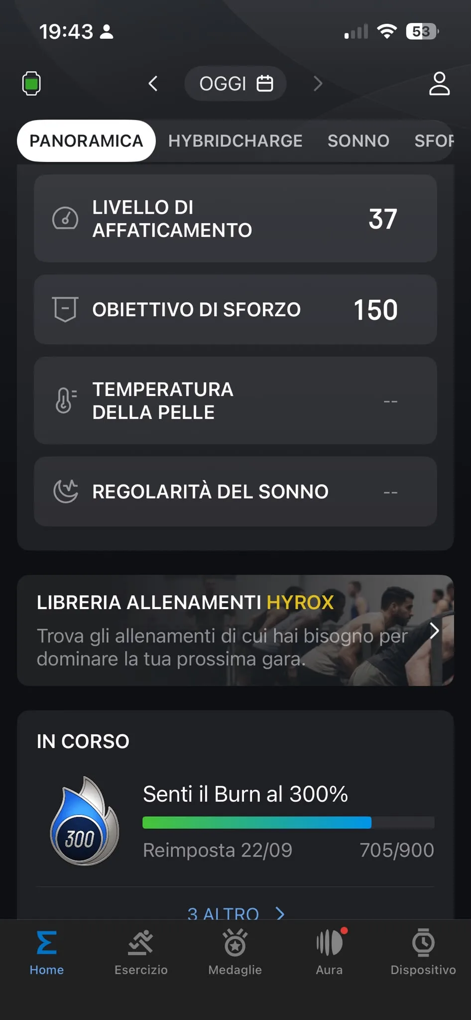 Dettaglio metriche 21 settembre — ATL 37, obiettivo sforzo 150