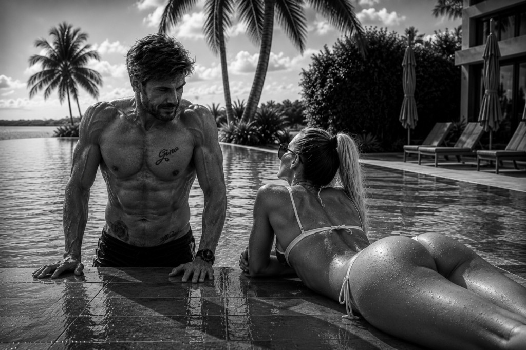 Gino in piscina, recupero attivo in bianco e nero