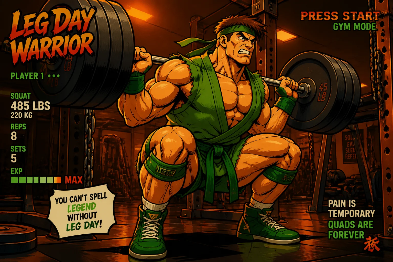 Gambe e squat — estetica fighting game anni 90
