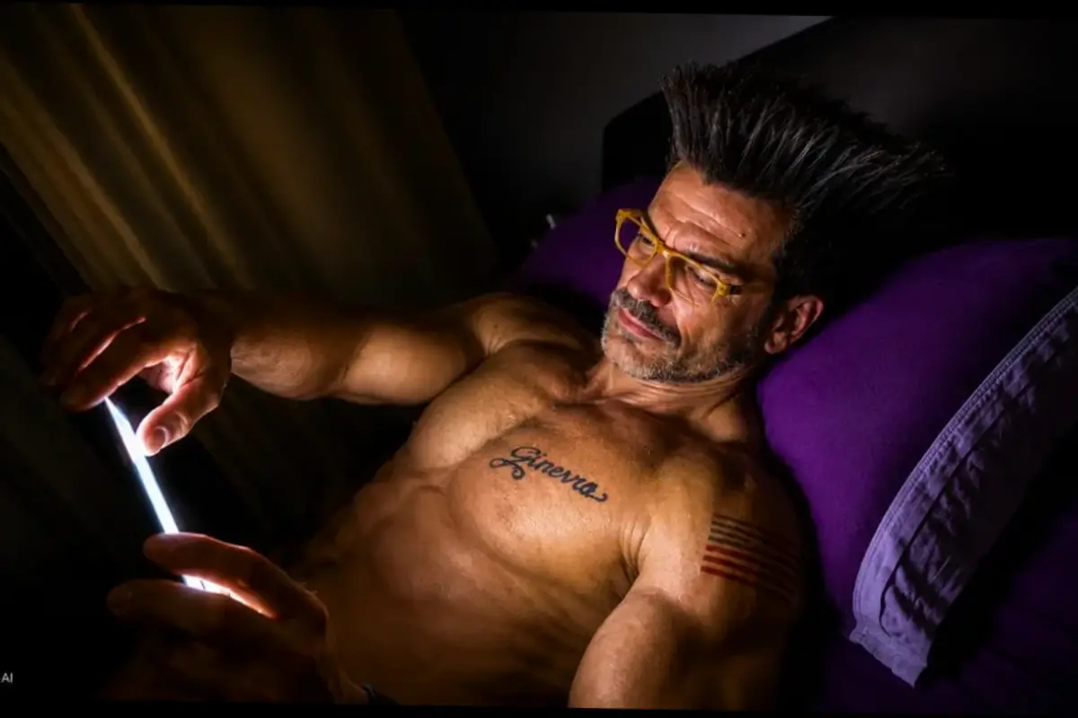 Gino Capon in palestra controlla recupero su smartwatch — fotorealistico